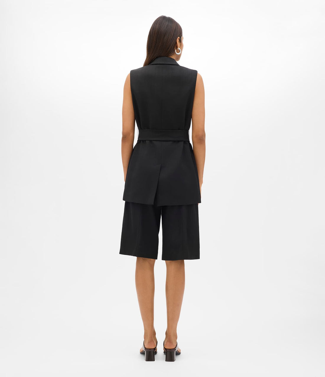Another Tomorrow Easy Tie Vest in Black – Cotton Women's Jacket