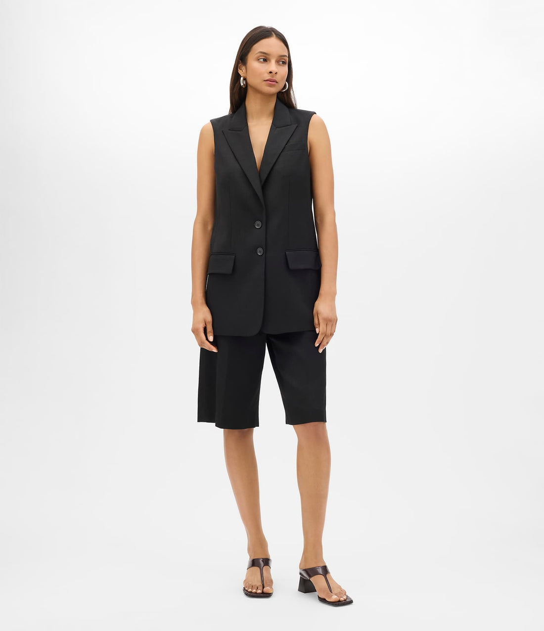 Another Tomorrow Easy Tie Vest in Black – Cotton Women's Jacket
