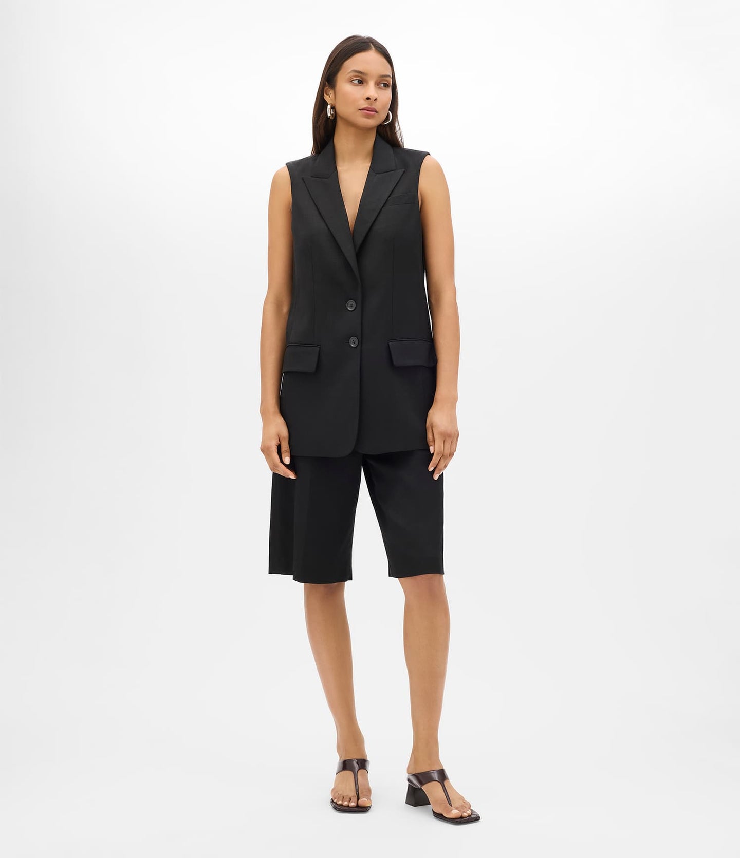 Another Tomorrow Easy Tie Vest in Black – Cotton Women's Jacket