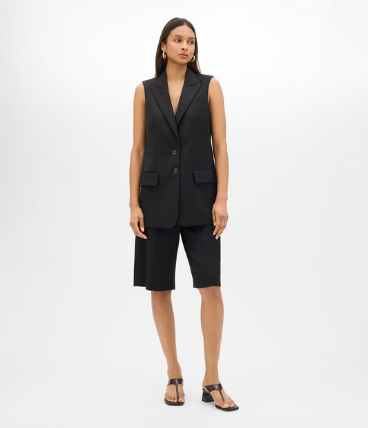 Another Tomorrow Easy Tie Vest in Black – Cotton Women's Jacket