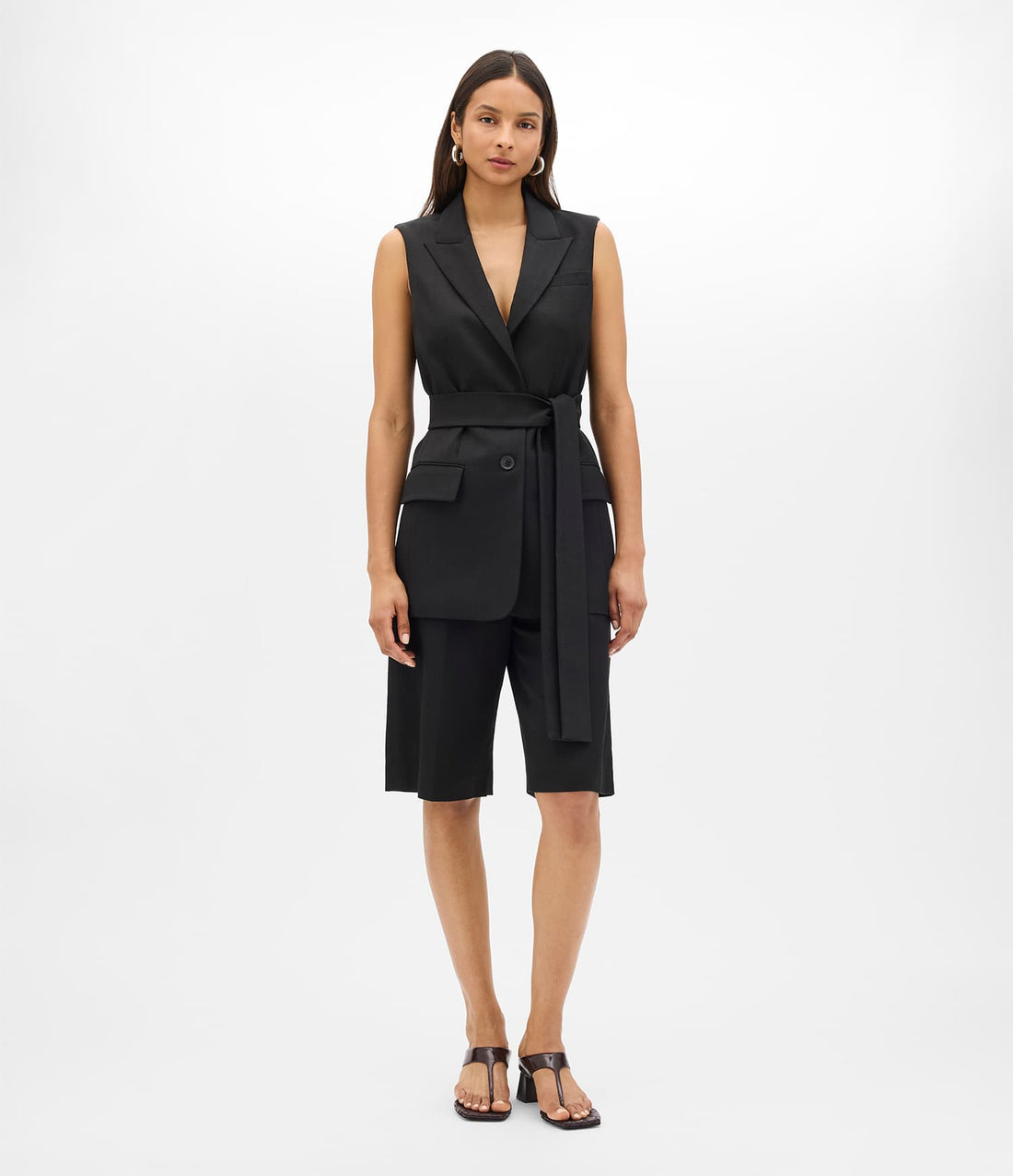 Another Tomorrow Easy Tie Vest in Black – Cotton Women's Jacket