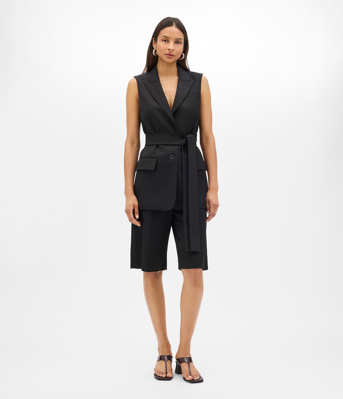 Another Tomorrow Easy Tie Vest in Black – Cotton Women's Jacket