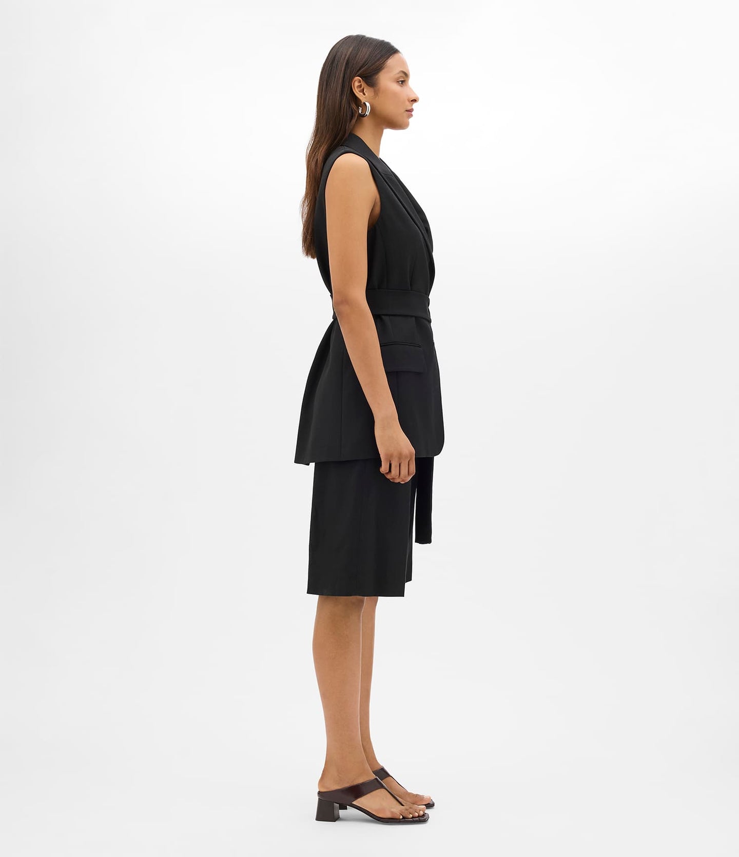Another Tomorrow Easy Tie Vest in Black – Cotton Women's Jacket