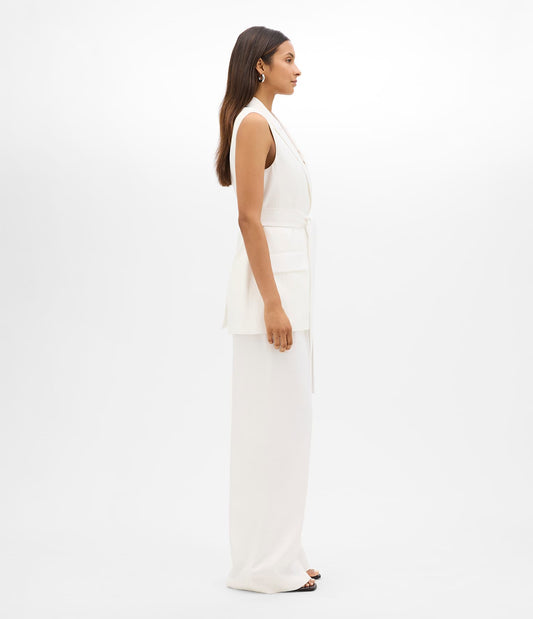 Another Tomorrow Easy Tie Vest in Off White – Cotton Women's Jacket