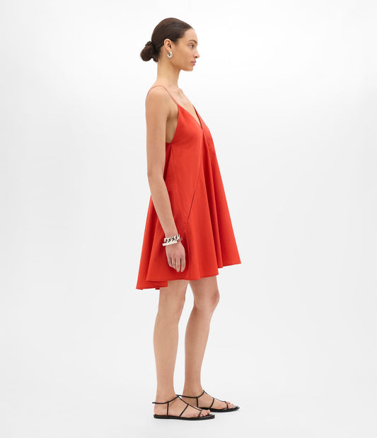 Another Tomorrow Flare Sun Dress in Vermilion – Cotton Women's Dress
