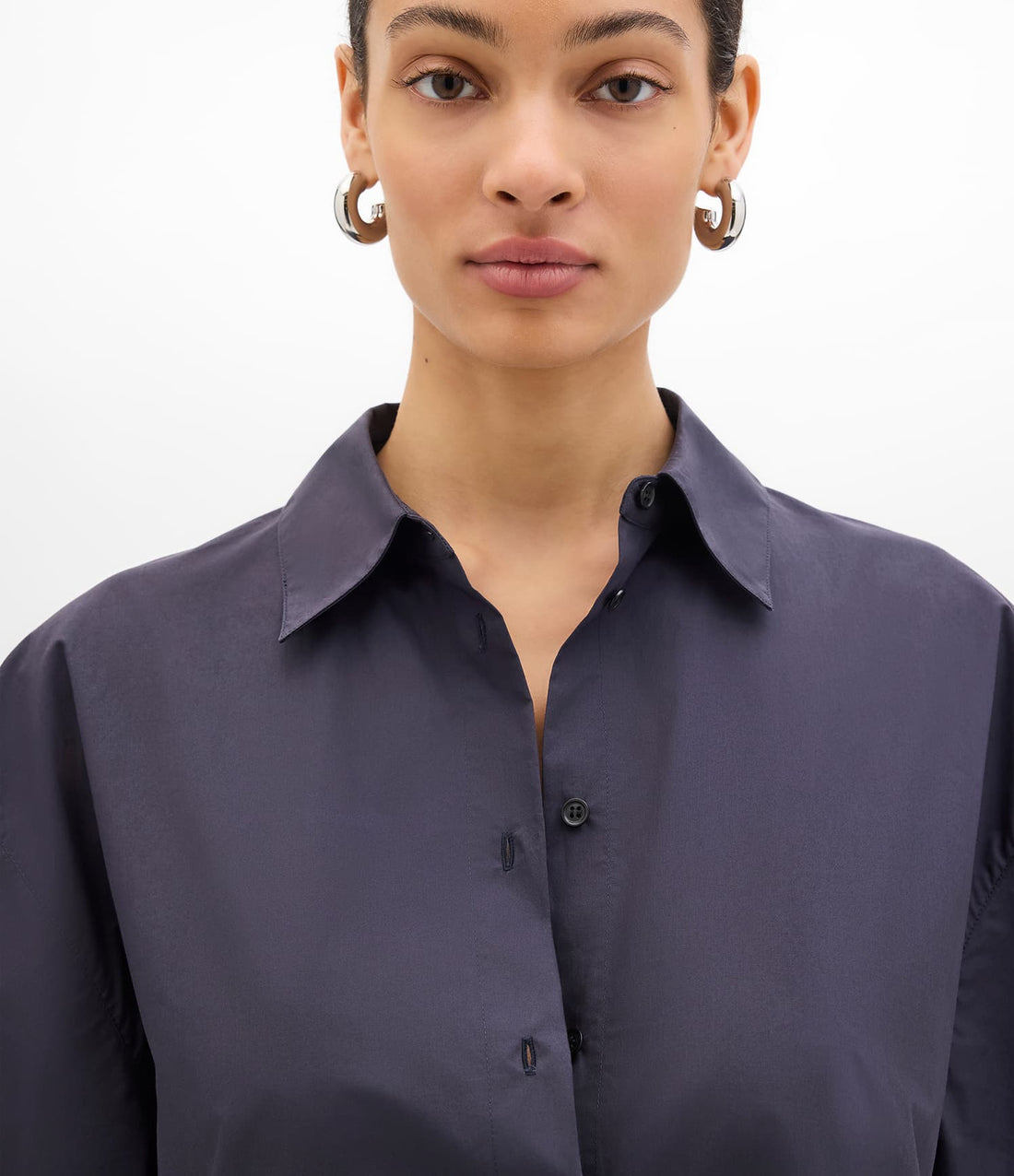 Another Tomorrow Short Shirt Dress in Midnight – Cotton Women's Trousers