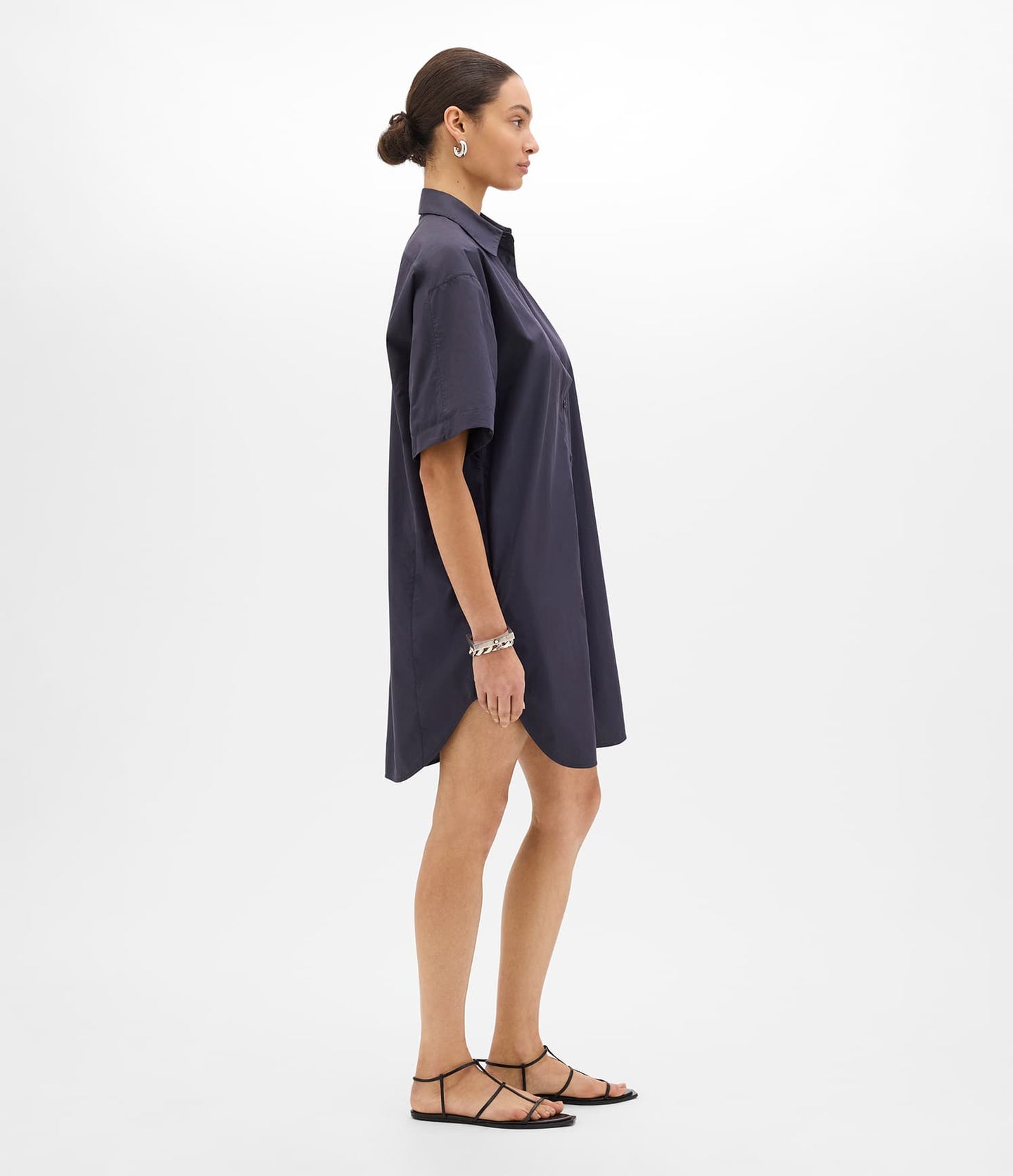 Another Tomorrow Short Shirt Dress in Midnight – Cotton Women's Trousers