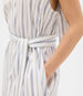Another Tomorrow Sleeveless Pleat Back Tie Dress in White/Navy Stripe – Cotton Women's Dress