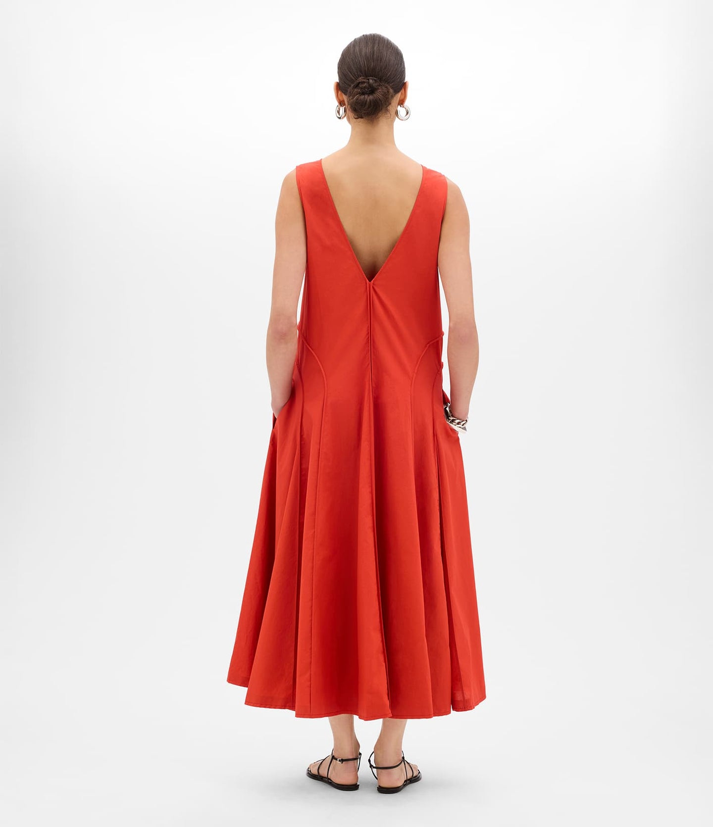 Another Tomorrow Full Skirt Dress in Vermilion – Cotton Women's Dress