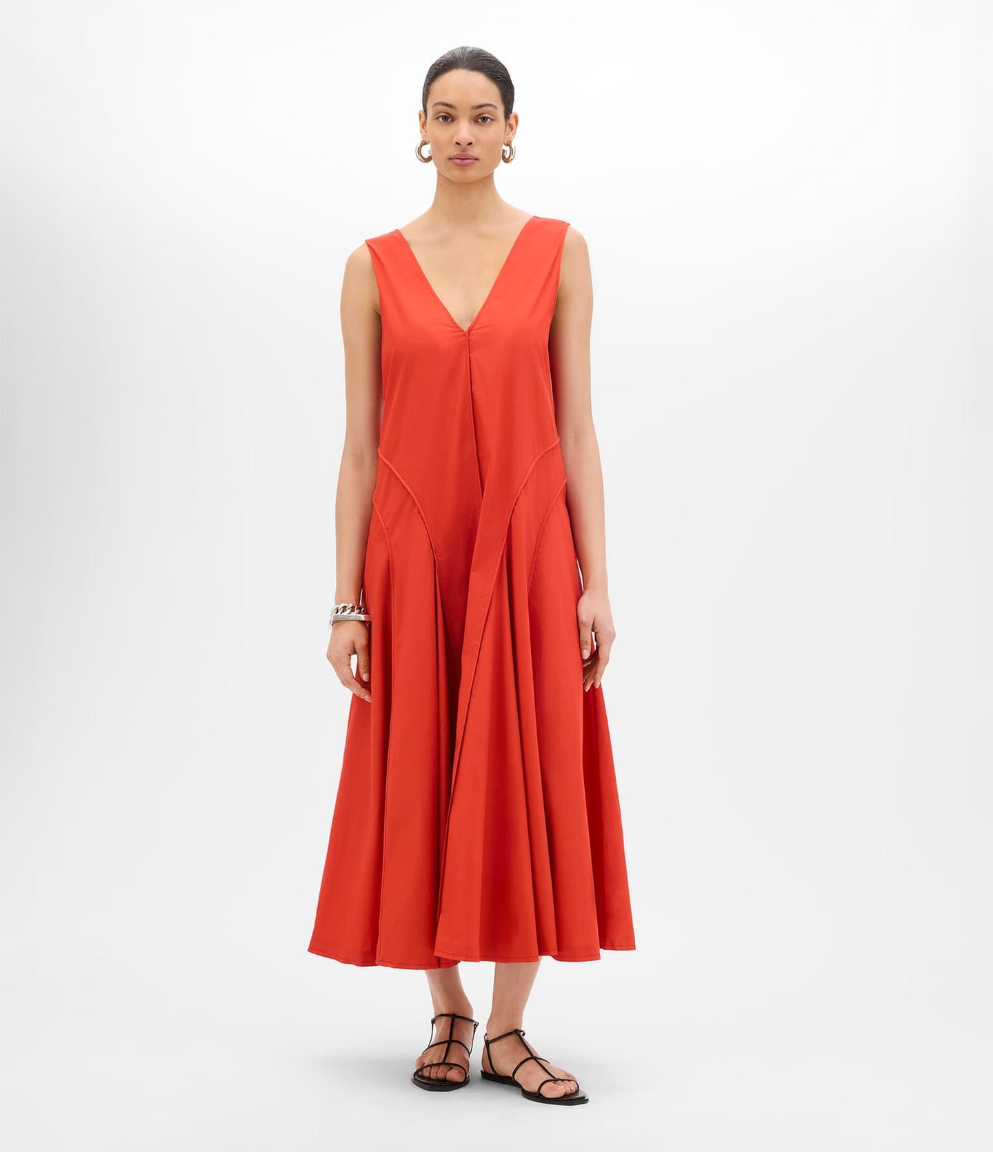 Another Tomorrow Full Skirt Dress in Vermilion – Cotton Women's Dress
