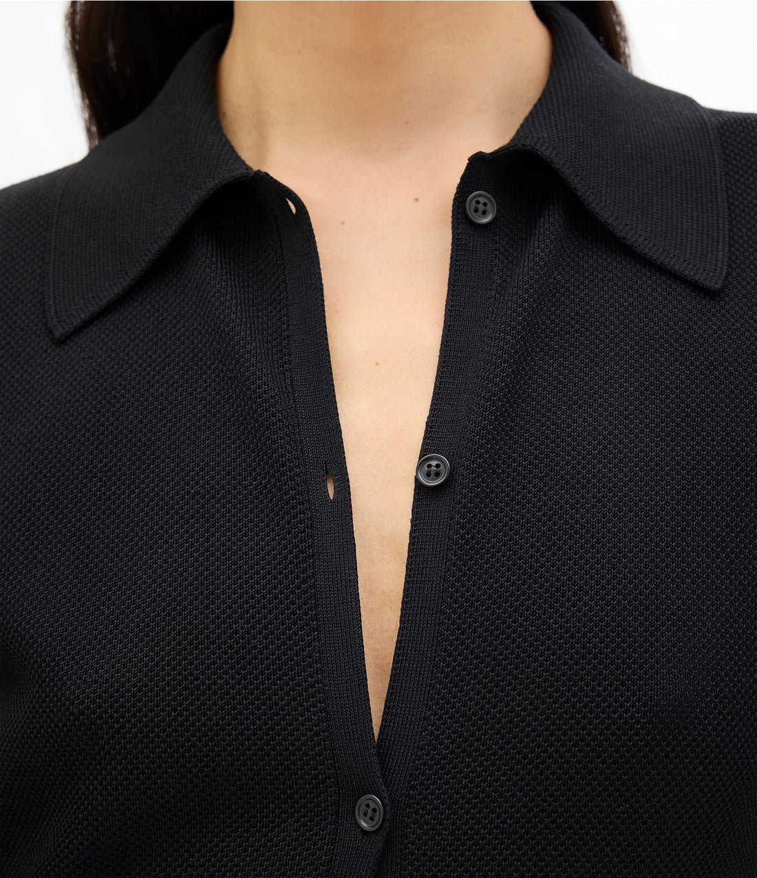 Another Tomorrow Pique Polo Dress in Black – Cotton Women's Dress