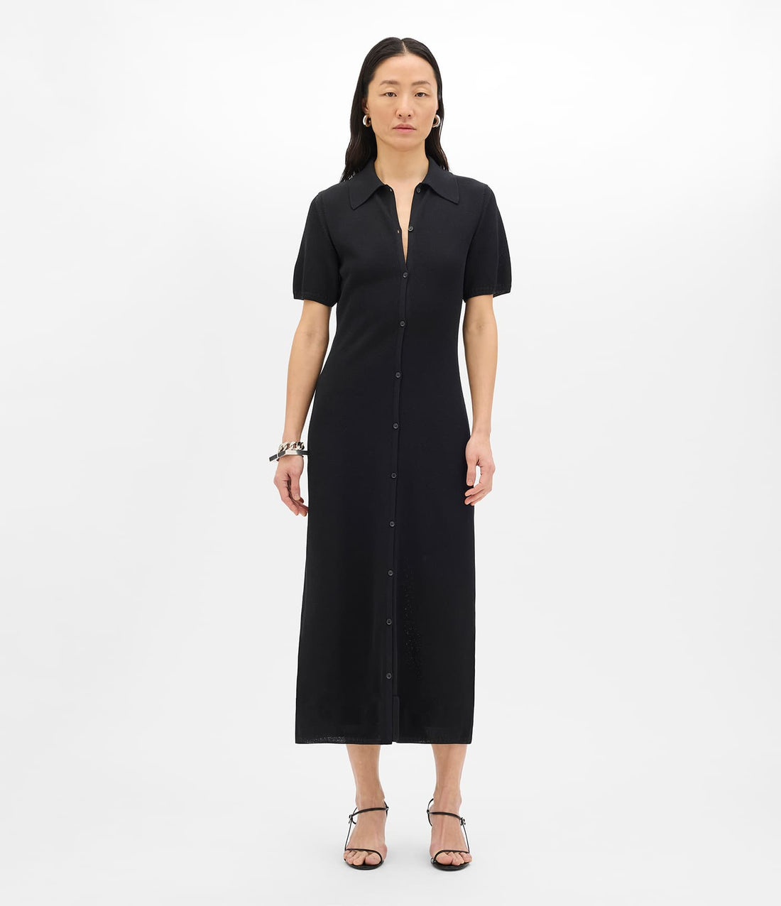 Another Tomorrow Pique Polo Dress in Black – Cotton Women's Dress