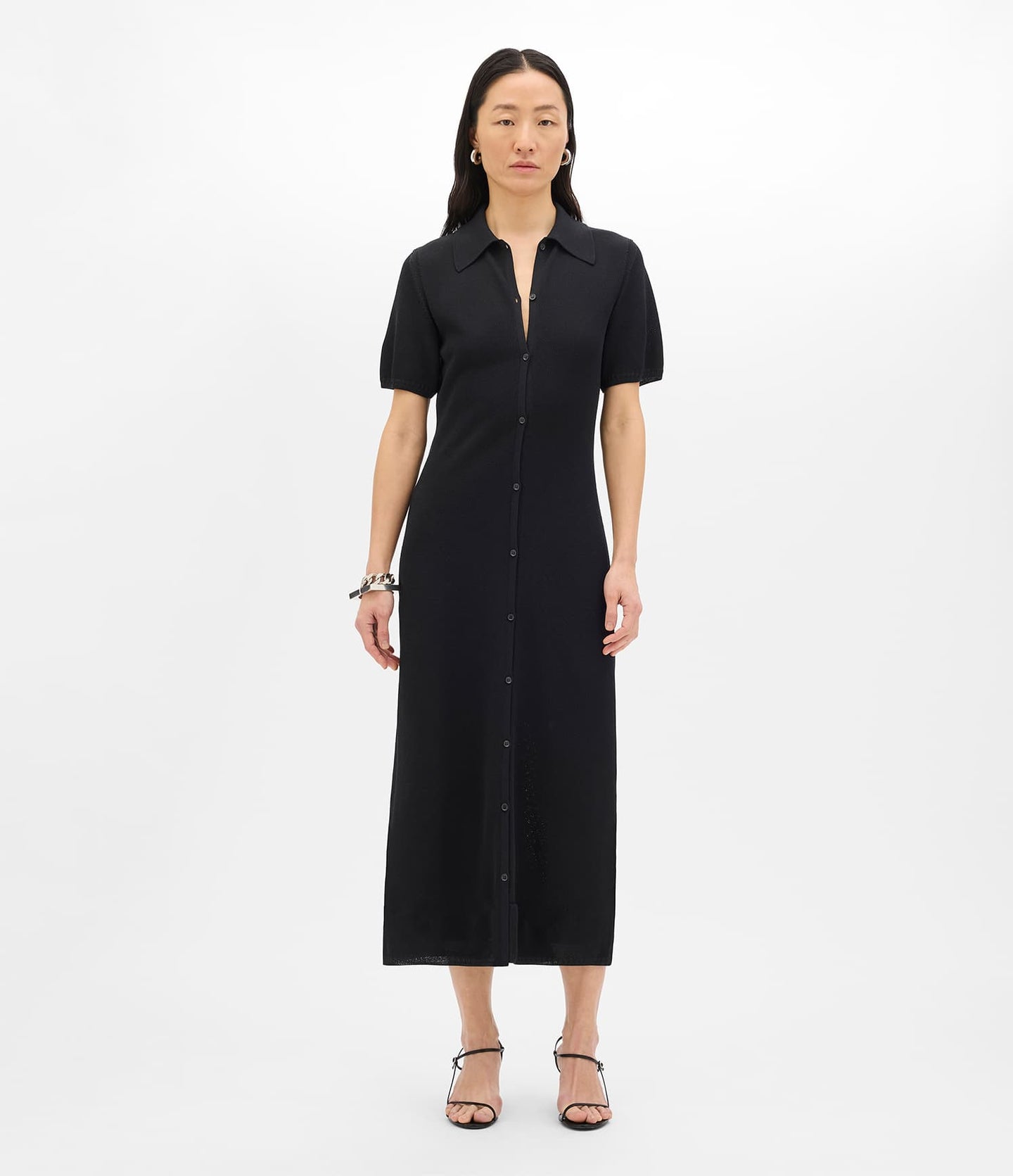 Another Tomorrow Pique Polo Dress in Black – Cotton Women's Dress