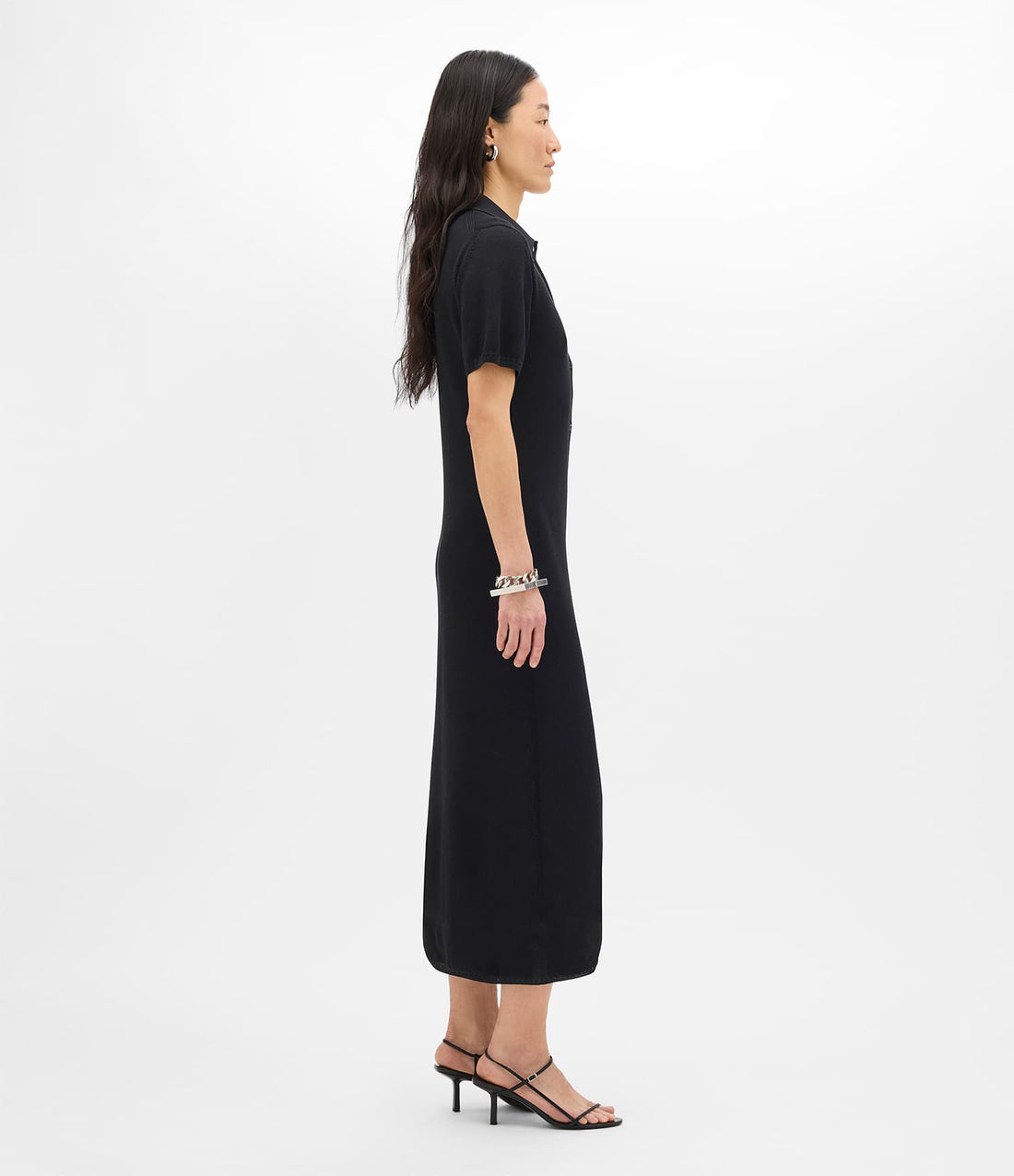 Another Tomorrow Pique Polo Dress in Black – Cotton Women's Dress