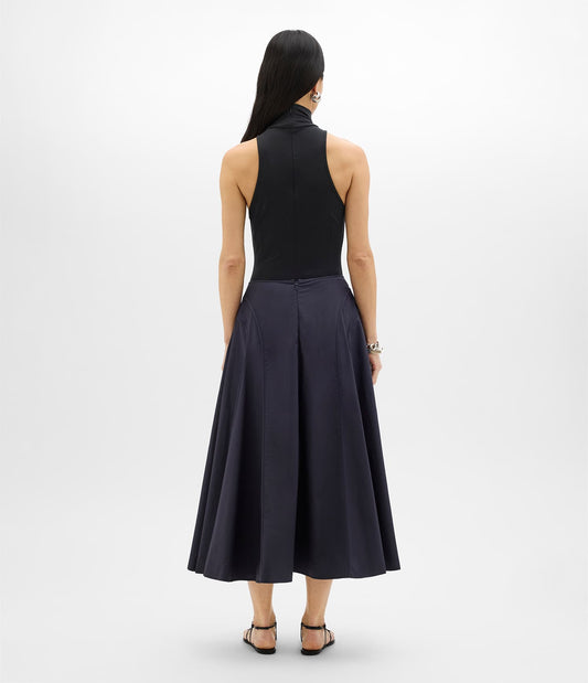 Another Tomorrow Seamed Full Skirt in Midnight – Cotton Women's Skirt