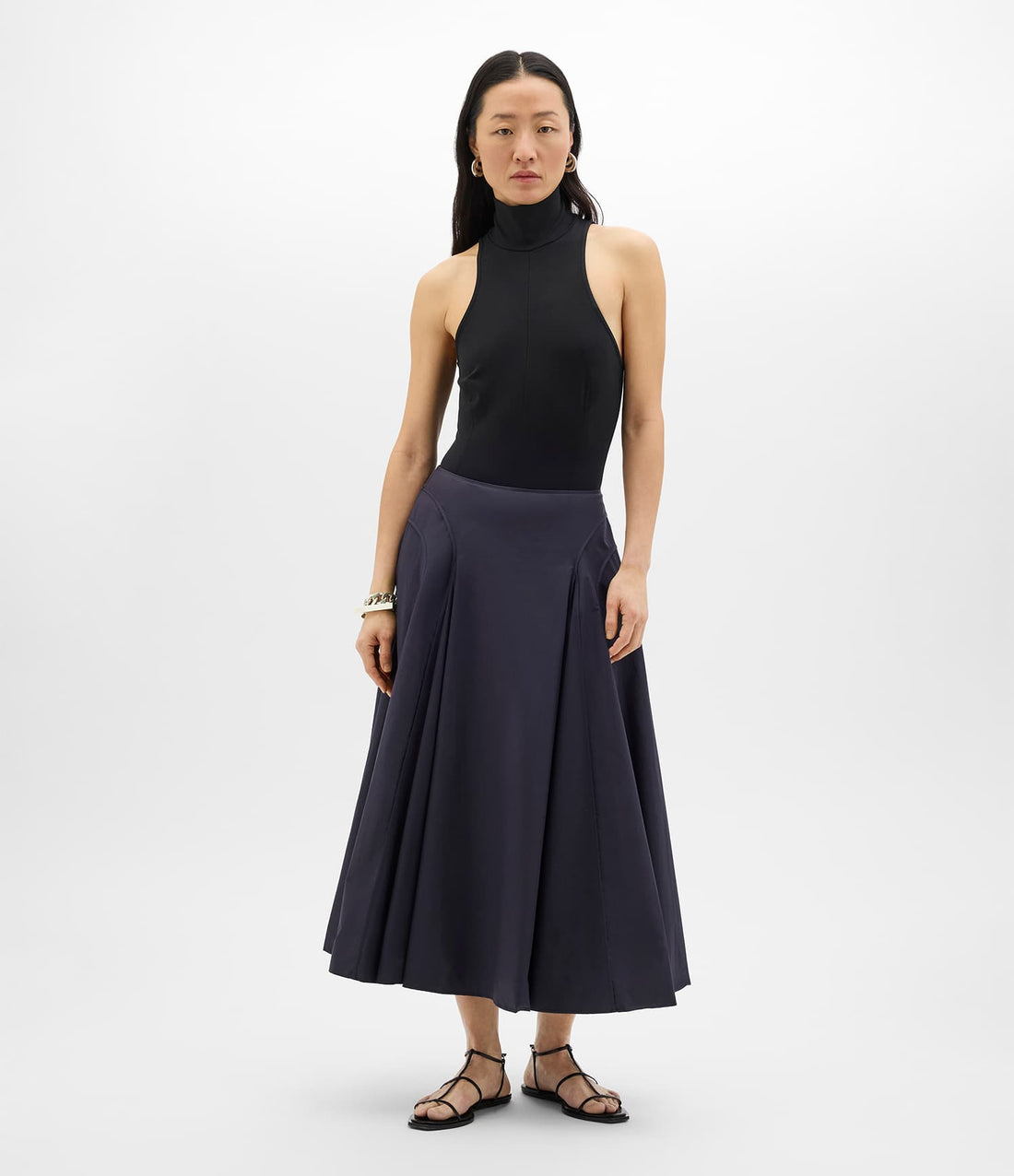 Another Tomorrow Seamed Full Skirt in Midnight – Cotton Women's Skirt