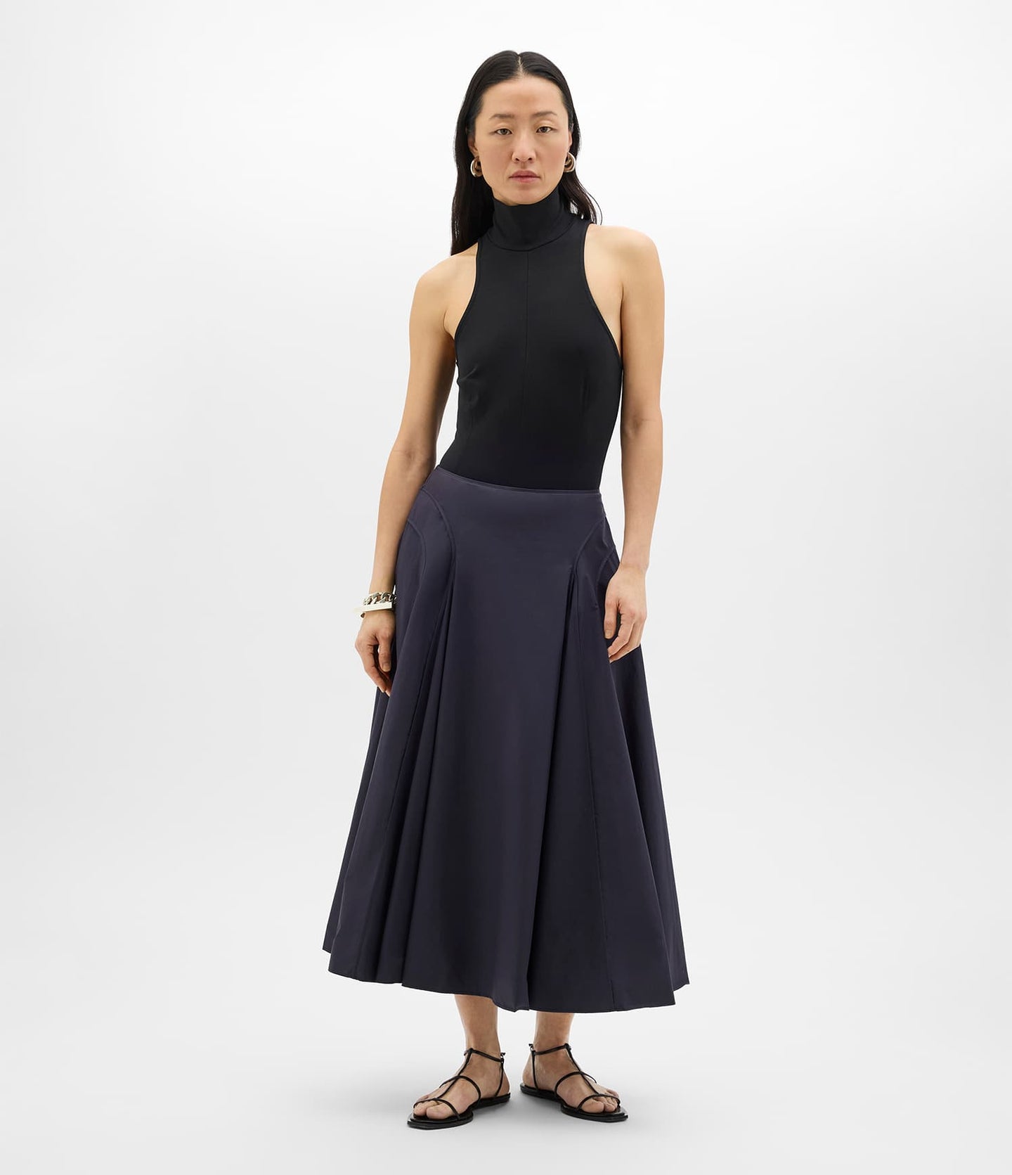 Another Tomorrow Seamed Full Skirt in Midnight – Cotton Women's Skirt