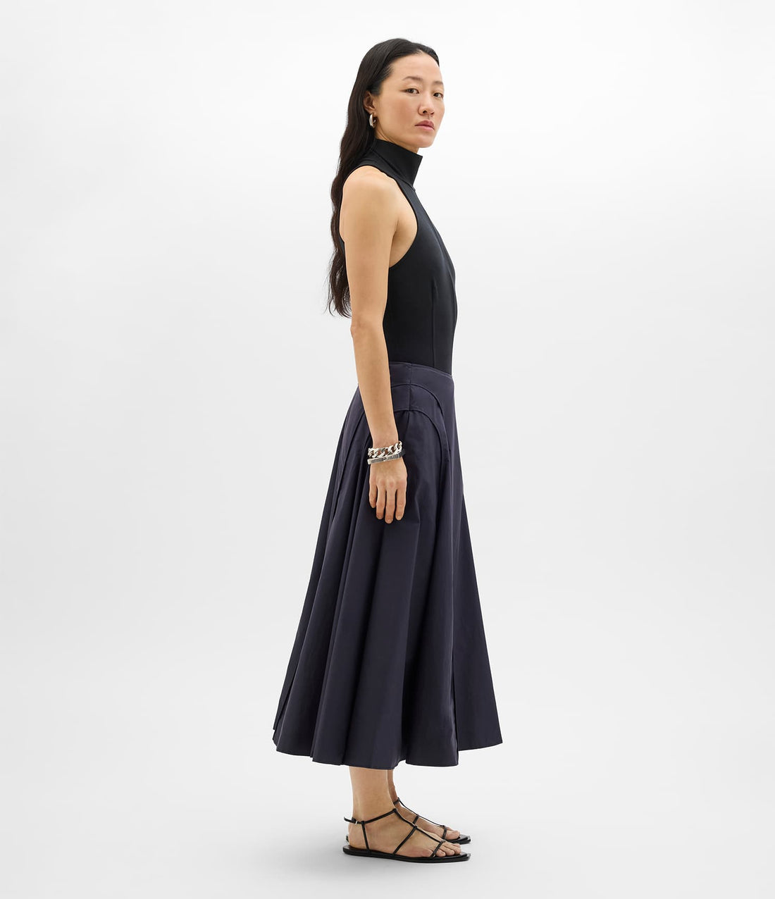 Another Tomorrow Seamed Full Skirt in Midnight – Cotton Women's Skirt