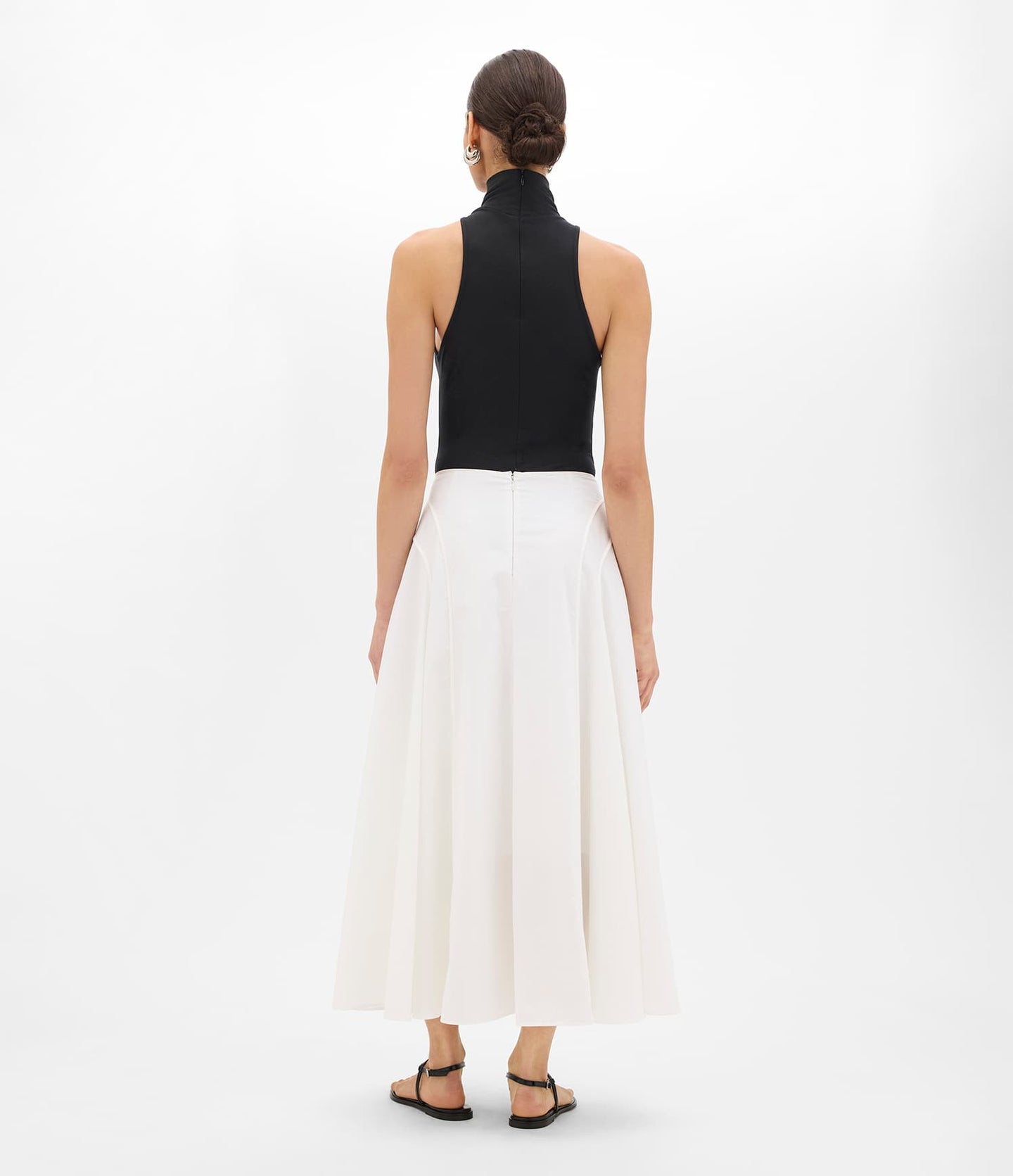 Another Tomorrow Seamed Full Skirt in White – Cotton Women's Skirt