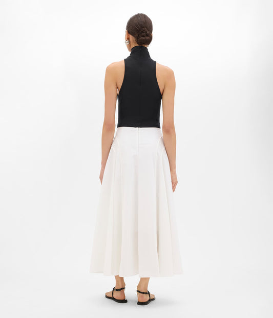 Another Tomorrow Seamed Full Skirt in White – Cotton Women's Skirt