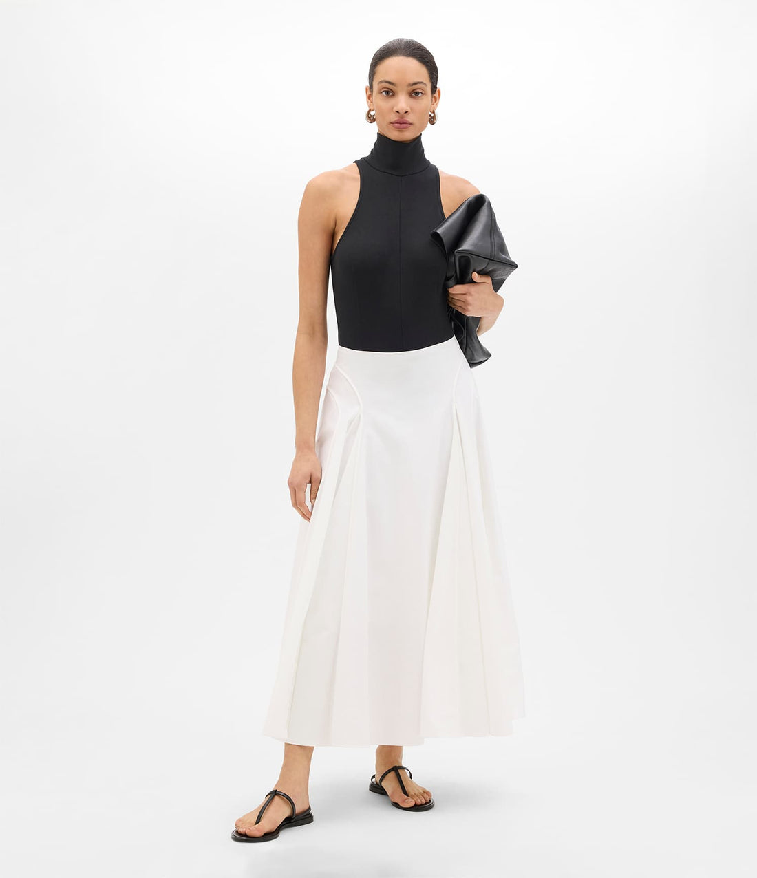 Another Tomorrow Seamed Full Skirt in White – Cotton Women's Skirt
