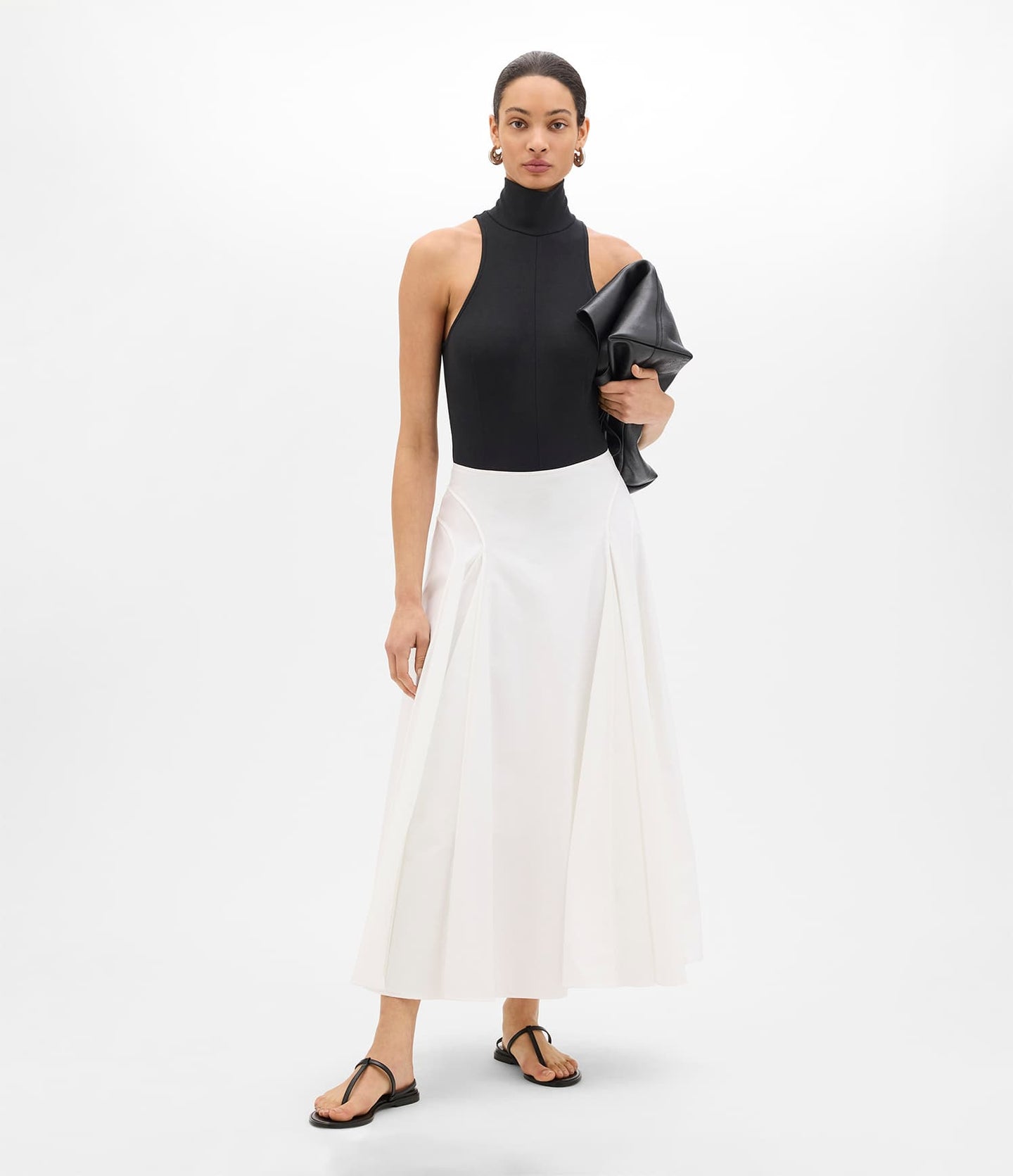 Another Tomorrow Seamed Full Skirt in White – Cotton Women's Skirt