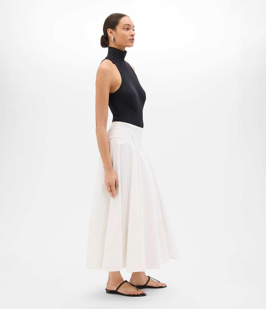 Another Tomorrow Seamed Full Skirt in White – Cotton Women's Skirt