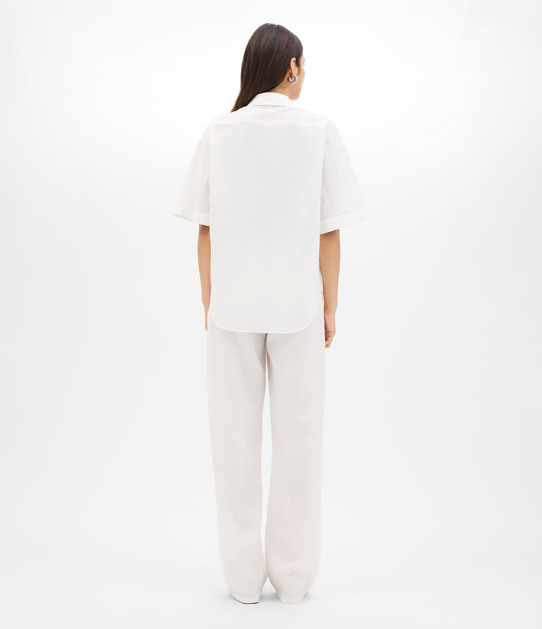 Another Tomorrow Poplin Short Sleeve Shirt in White – Cotton Women's Trousers