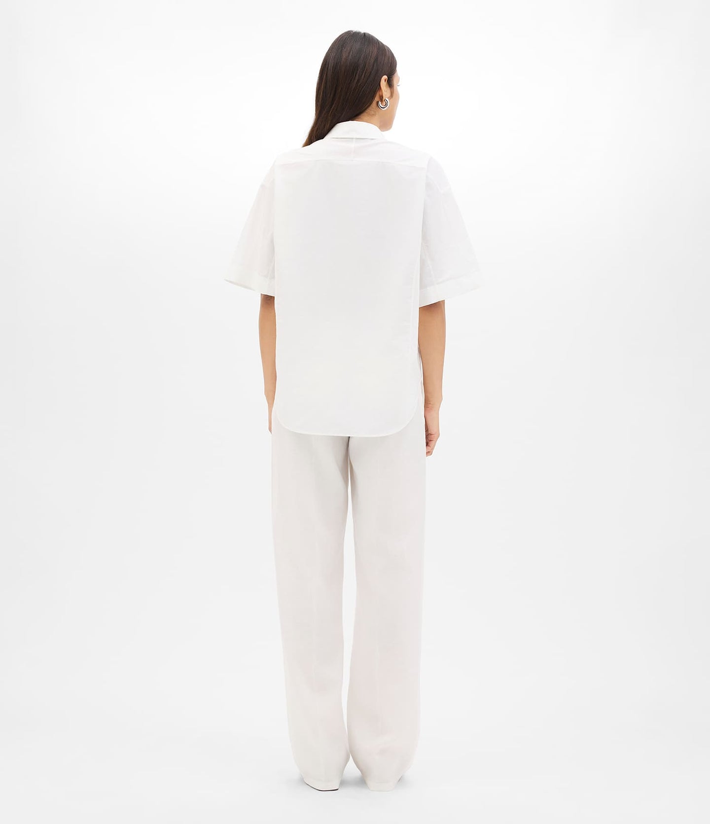 Another Tomorrow Poplin Short Sleeve Shirt in White – Cotton Women's Trousers