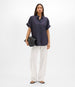 Another Tomorrow Poplin Short Sleeve Shirt in Midnight – Cotton Women's Trousers