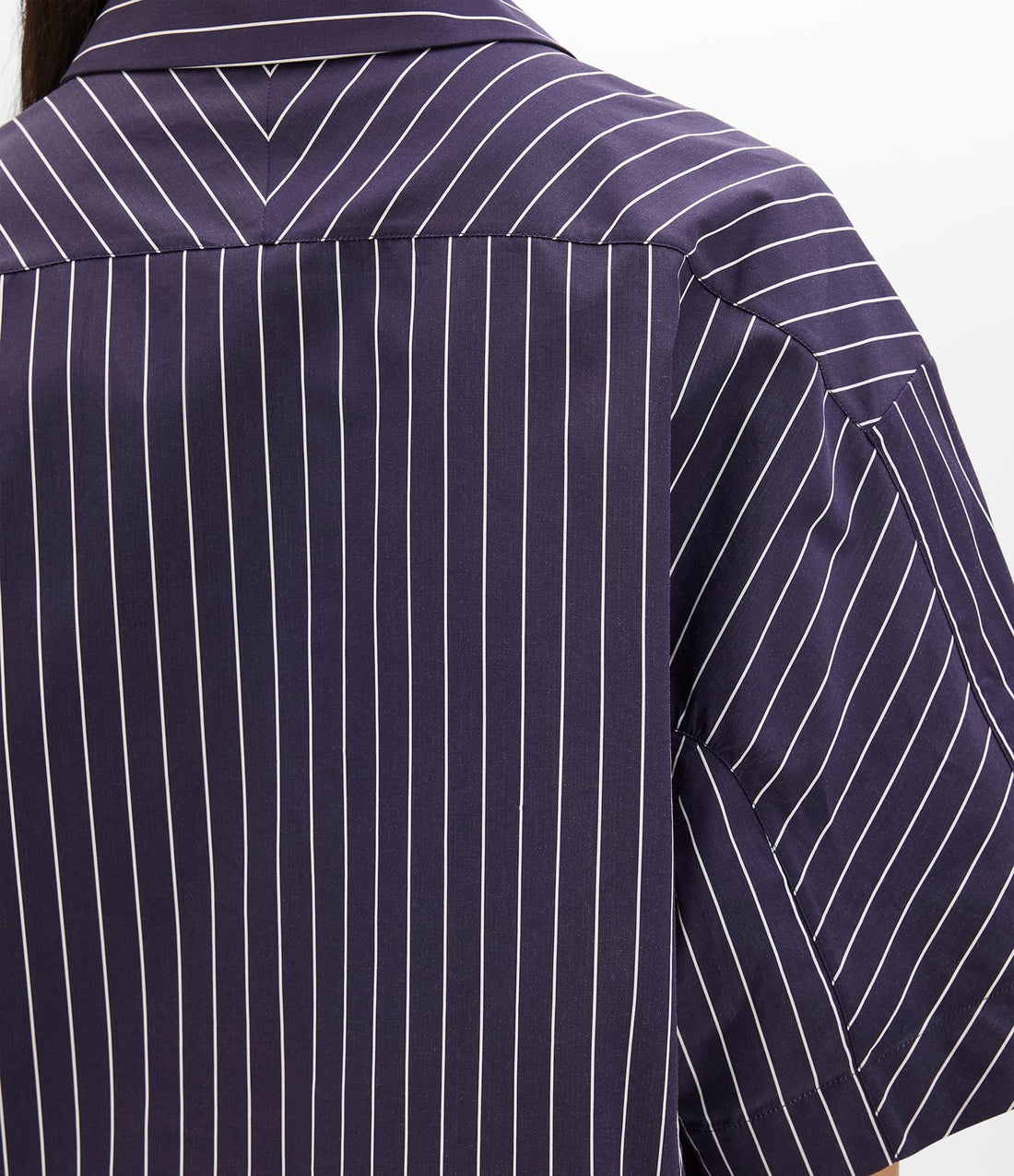 Another Tomorrow Short Sleeve Shirt in Navy/White Stripe – Cotton Women's Trousers