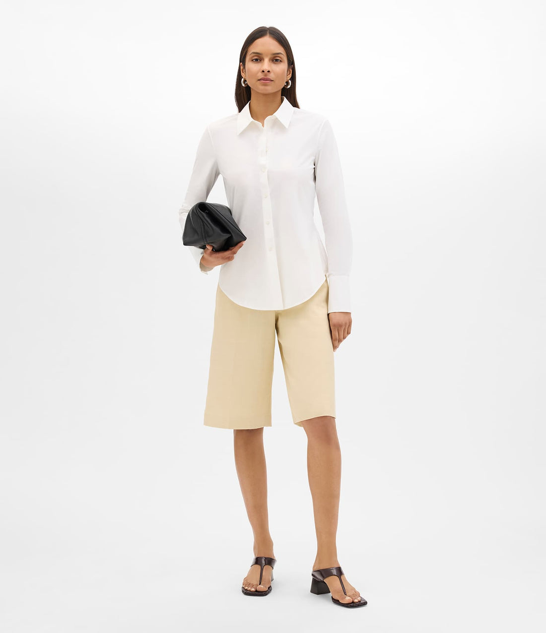 Another Tomorrow Poplin Bias Shirt in White – Cotton Women's Top