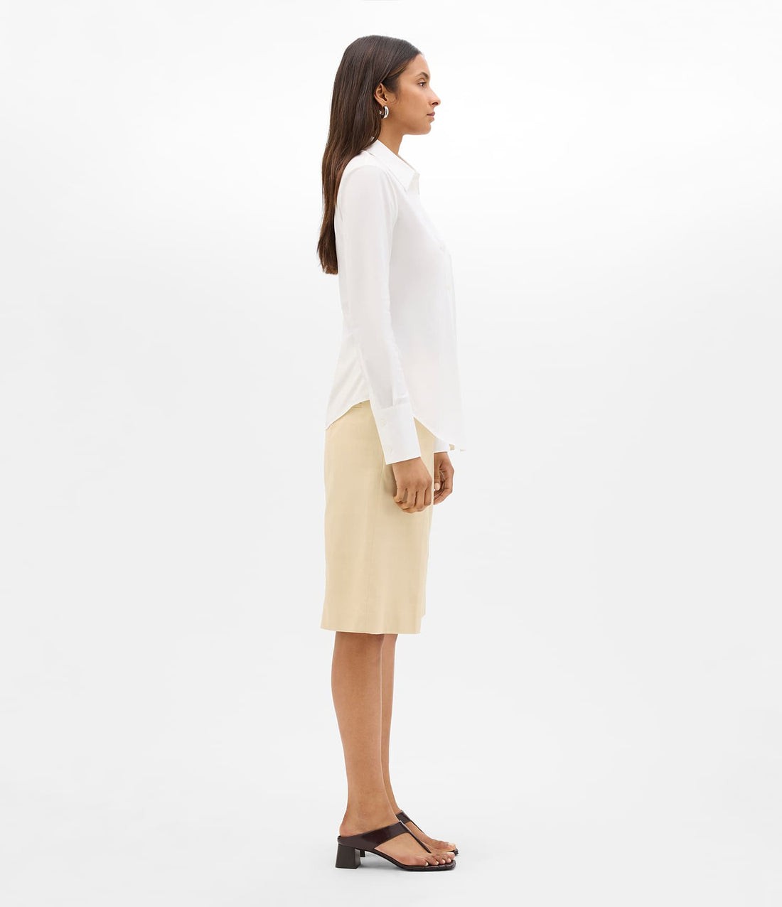 Another Tomorrow Poplin Bias Shirt in White – Cotton Women's Top