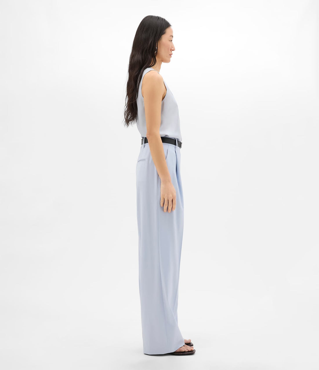 Another Tomorrow Relaxed Wide Leg Pant in Sky – Wool Women's Trousers