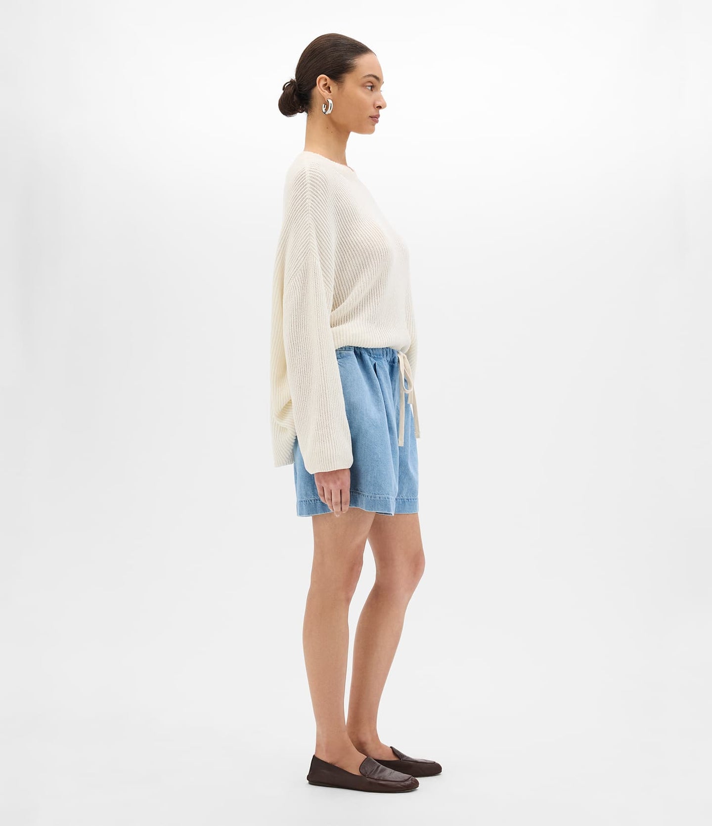 Another Tomorrow Chambray Drawcord Short in Light Blue Wash – Denim Women's Trousers