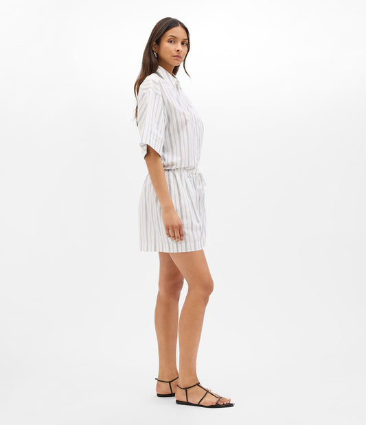 Another Tomorrow Drawcord Short in White/Navy Stripe – Cotton Women's Trousers
