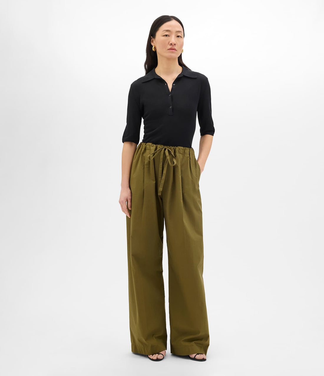 Another Tomorrow Pique Polo in Black – Cotton Women's Top