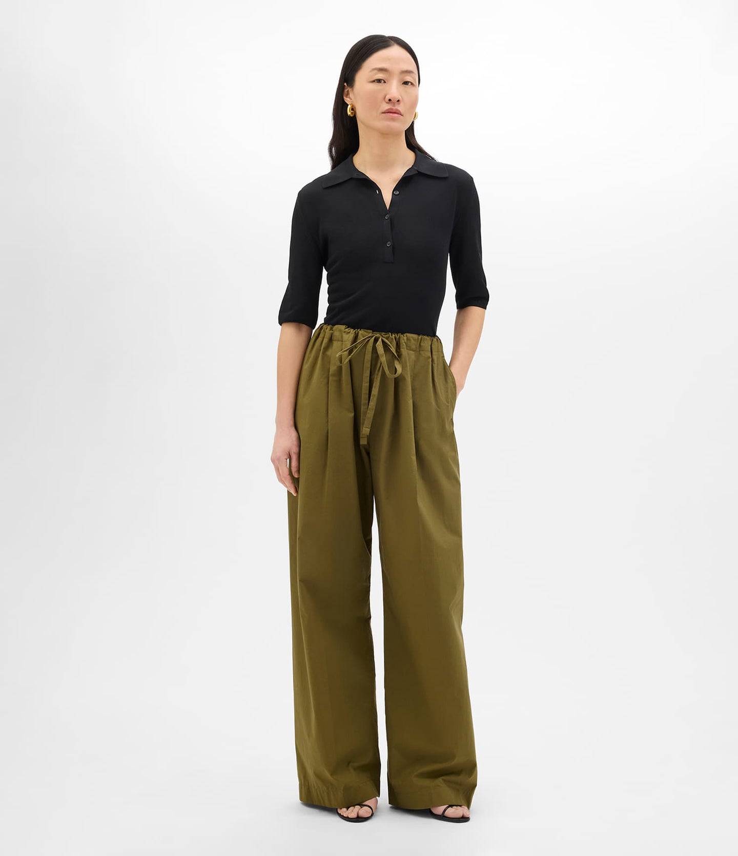 Another Tomorrow Pique Polo in Black – Cotton Women's Top