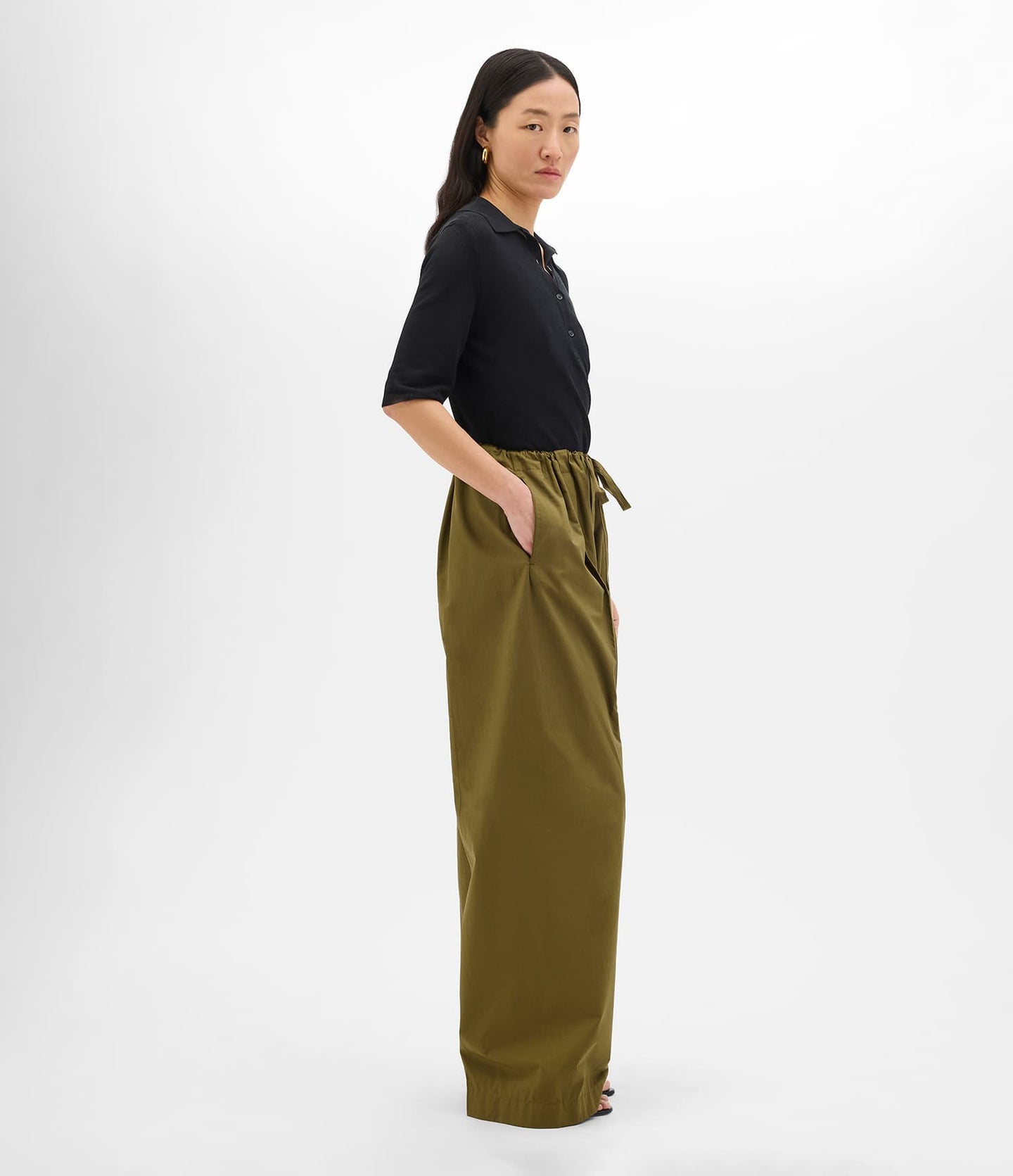 Another Tomorrow Pique Polo in Black – Cotton Women's Top
