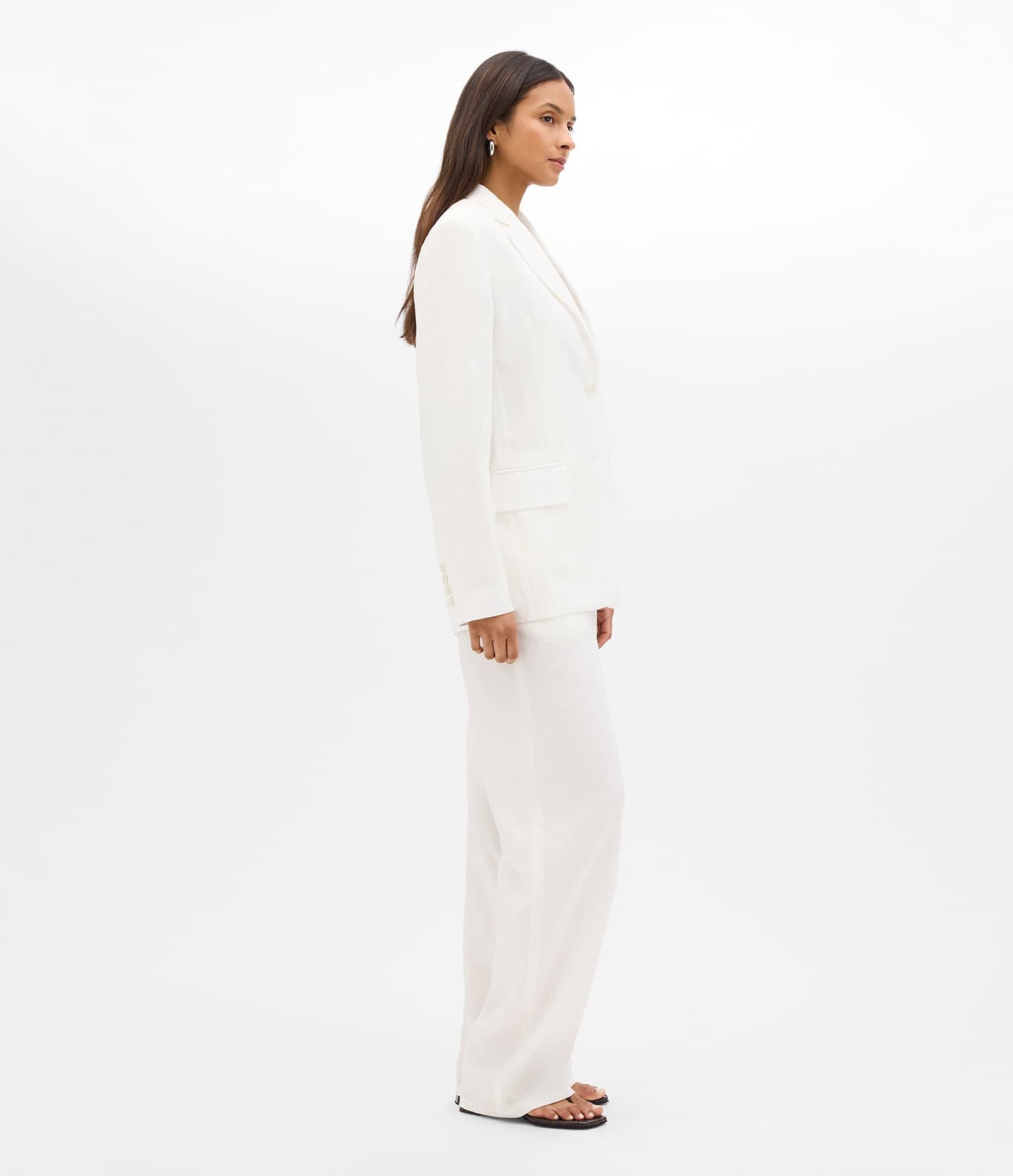Another Tomorrow Relaxed Blazer in Off White – Linen Women's Jacket