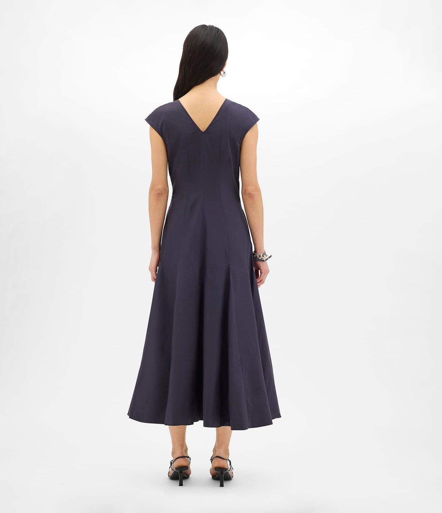 Another Tomorrow V Neck Day Dress in Midnight – Cotton Women's Dress