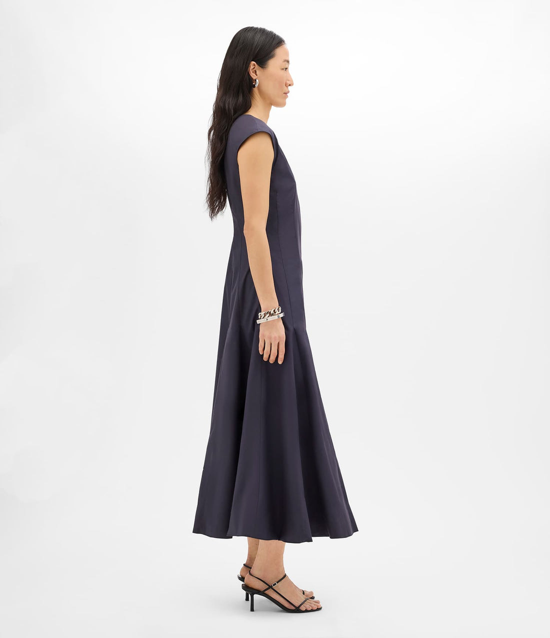 Another Tomorrow V Neck Day Dress in Midnight – Cotton Women's Dress