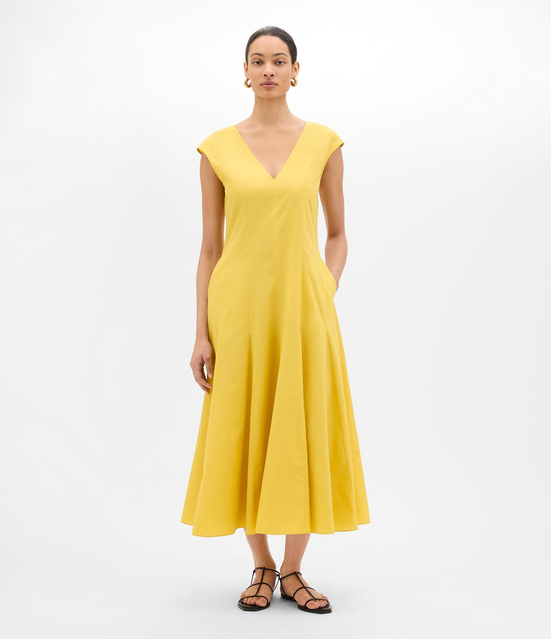 Another Tomorrow V Neck Day Dress in Sun – Cotton Women's Dress