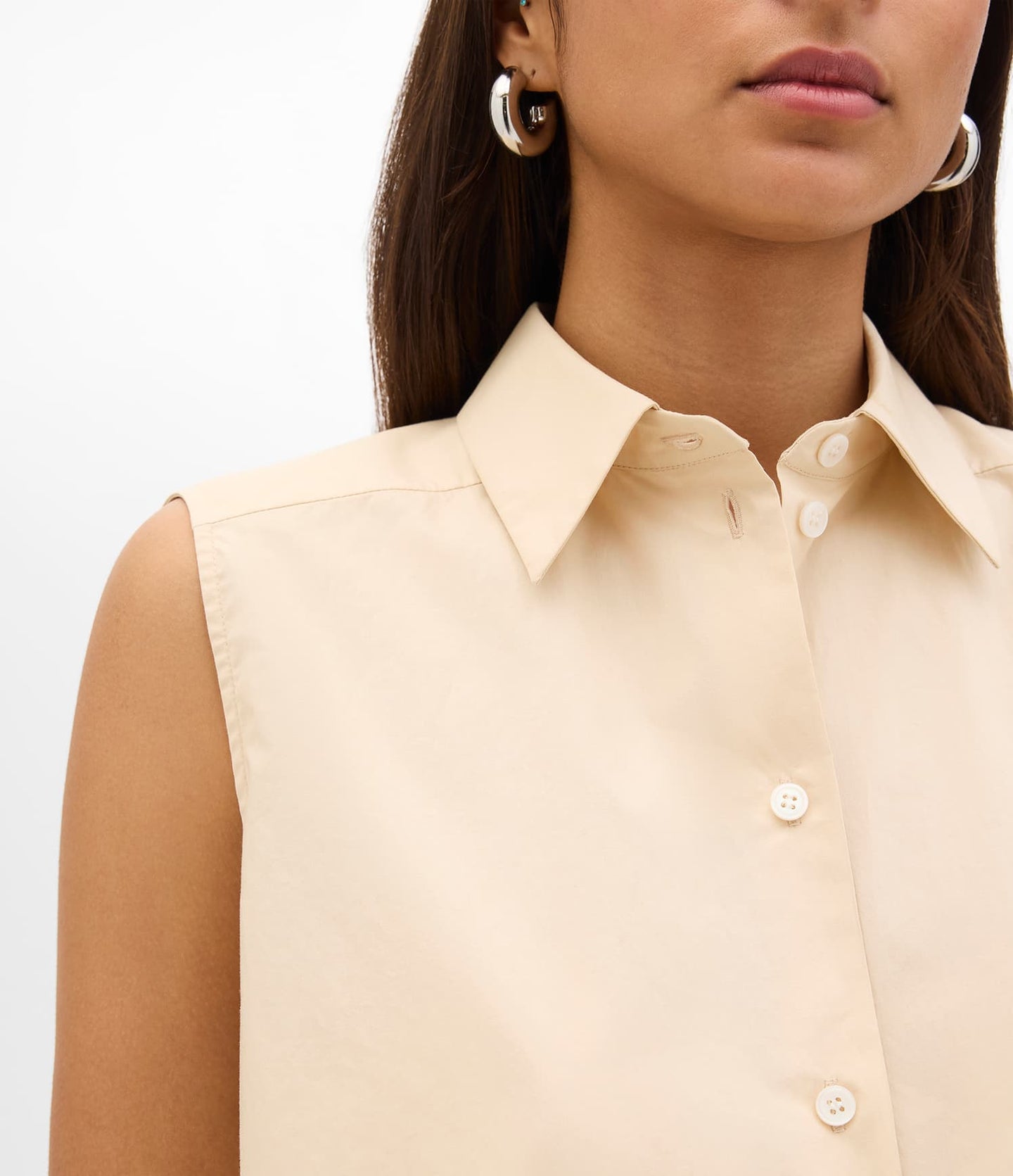 Another Tomorrow Cropped Sleeveless Shirt in Sand – Cotton Women's Top