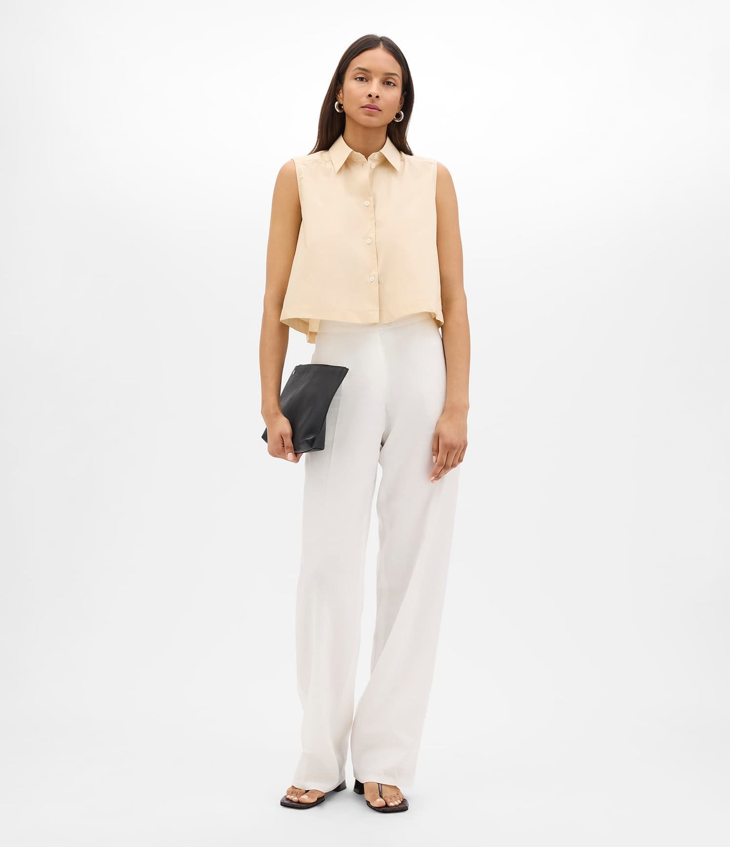 Another Tomorrow Cropped Sleeveless Shirt in Sand – Cotton Women's Top