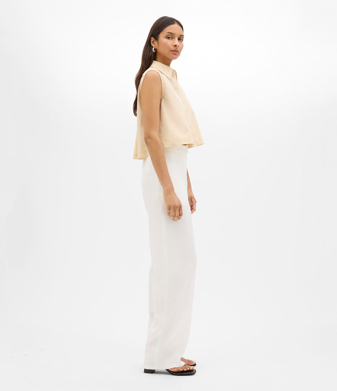 Another Tomorrow Cropped Sleeveless Shirt in Sand – Cotton Women's Top