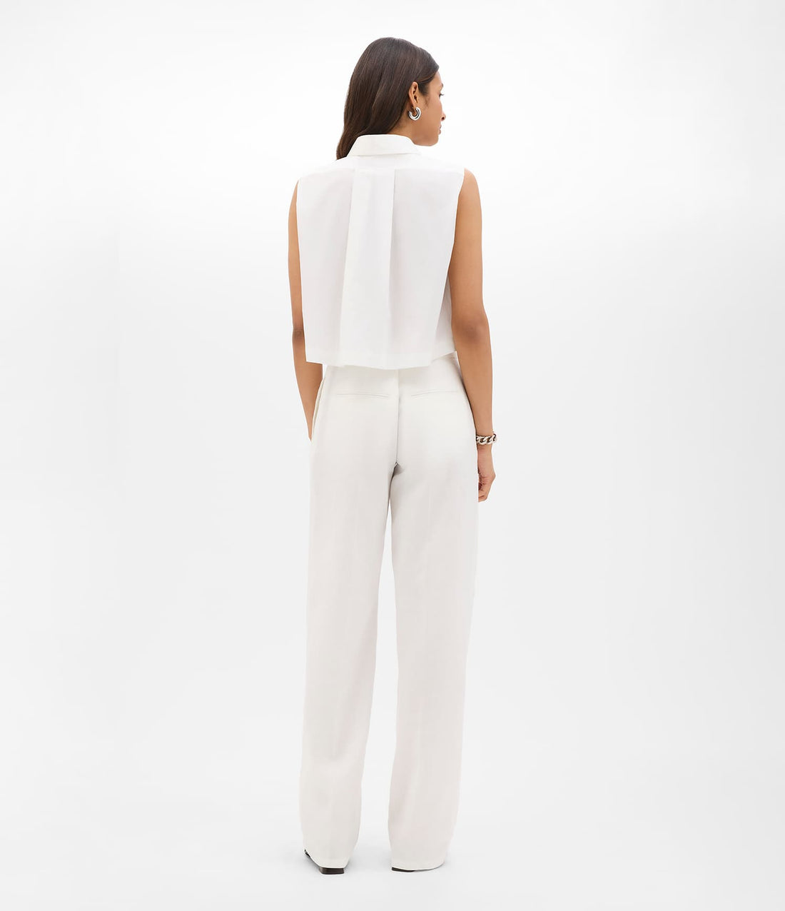 Another Tomorrow Cropped Sleeveless Shirt in White – Cotton Women's Top