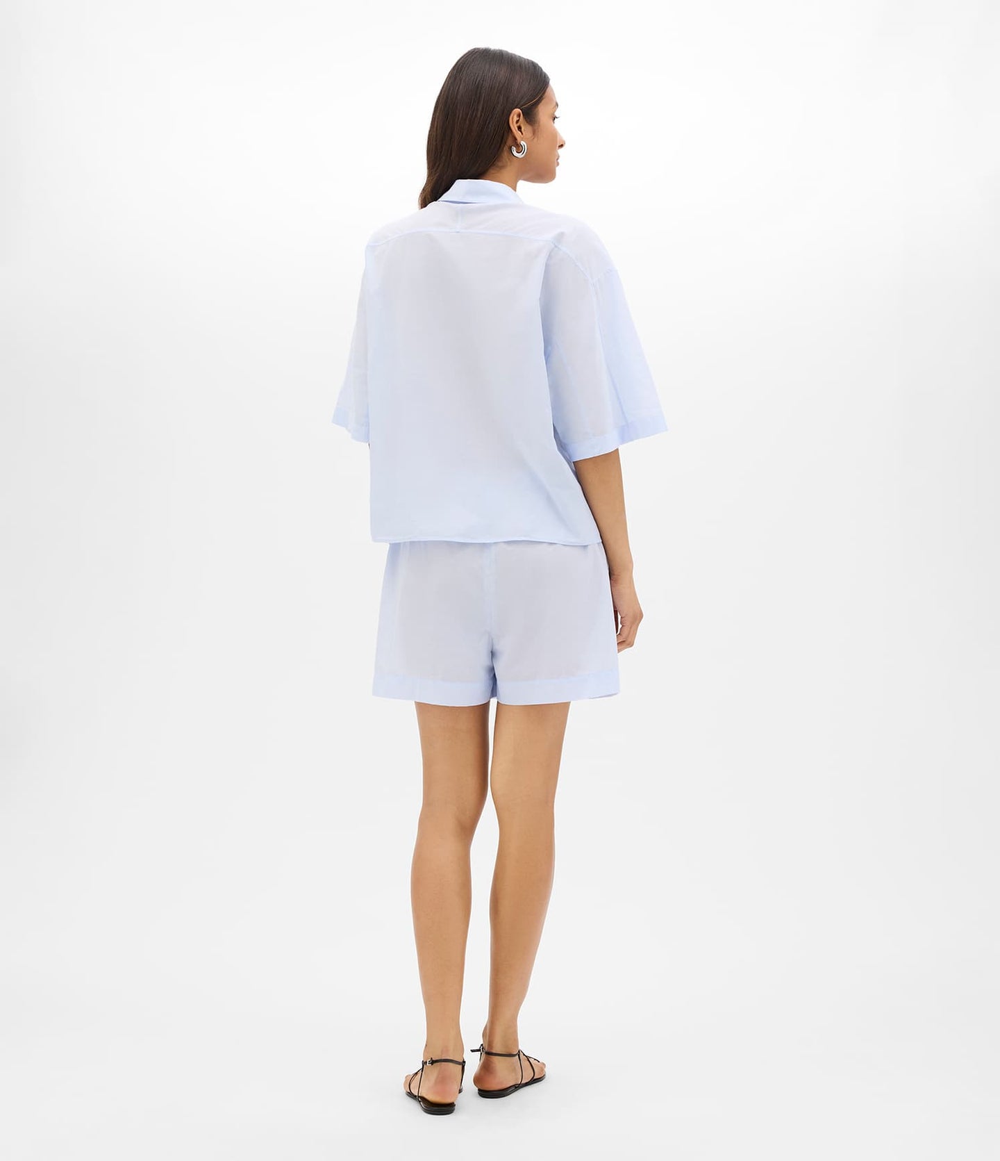 Another Tomorrow Voile Short Sleeve Shirt in Sky – Cotton Women's Trousers