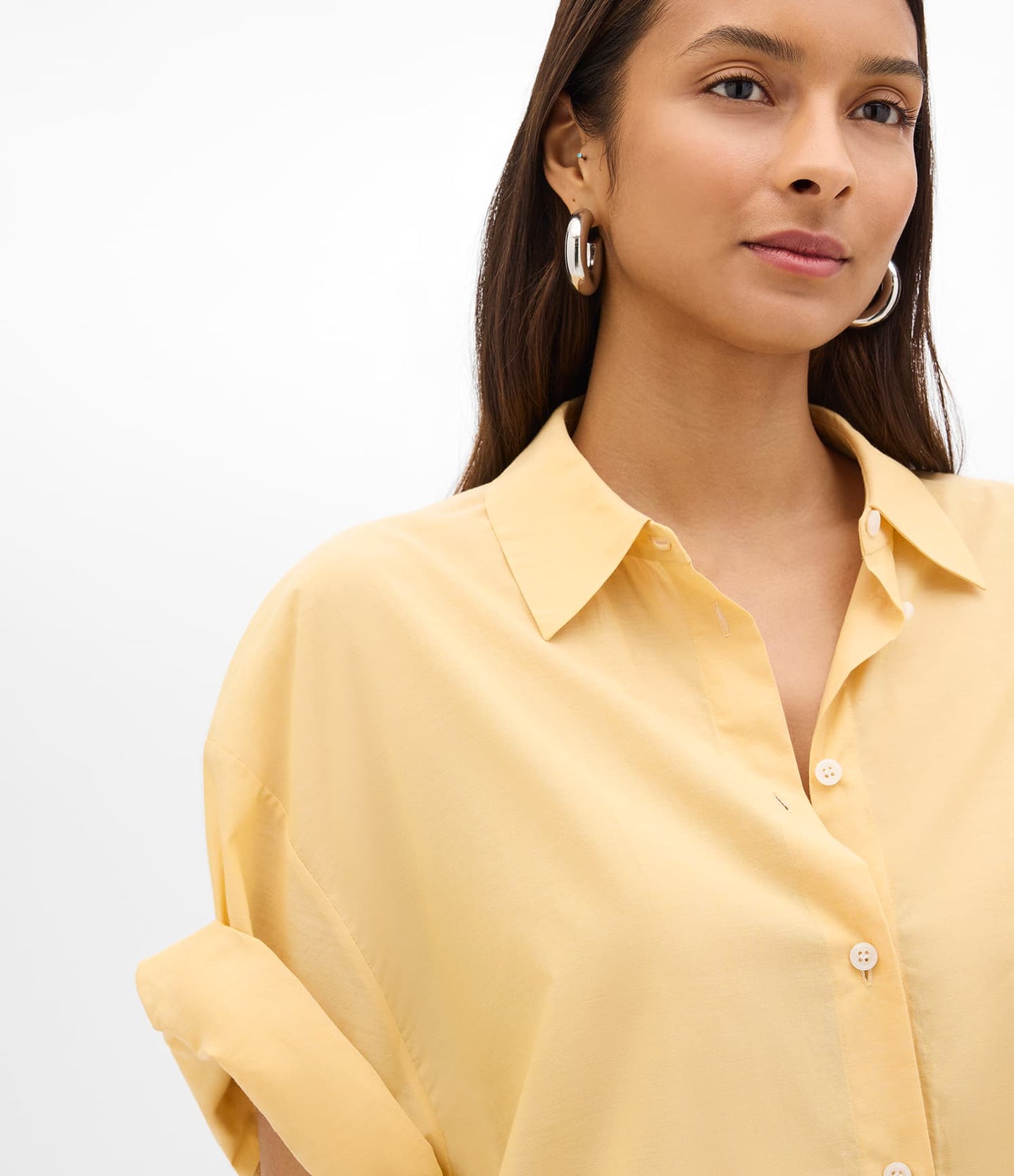 Another Tomorrow Voile Short Sleeve Shirt in Mimosa – Cotton Women's Trousers