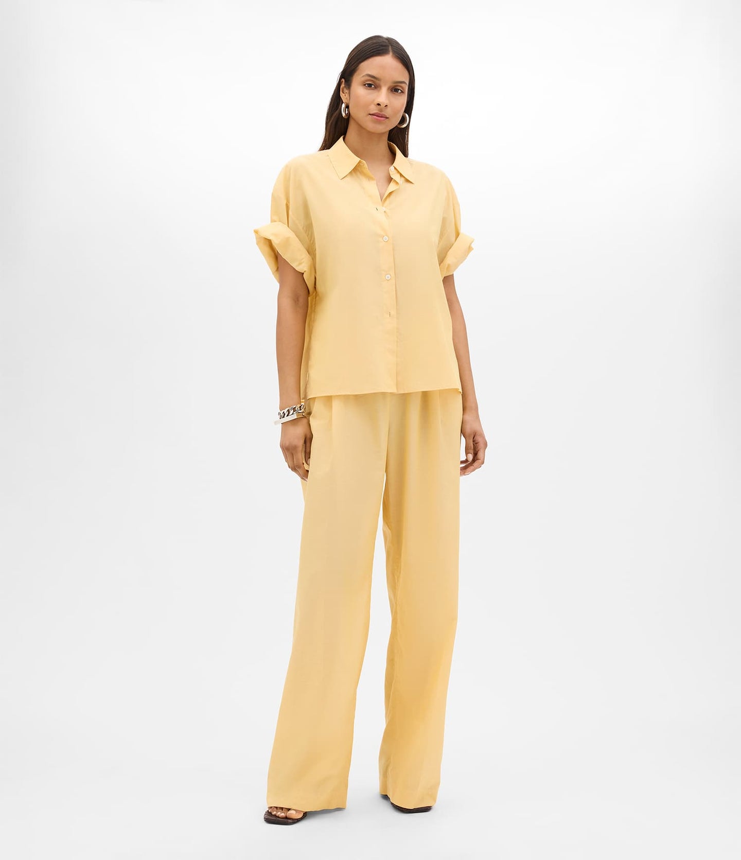 Another Tomorrow Voile Short Sleeve Shirt in Mimosa – Cotton Women's Trousers